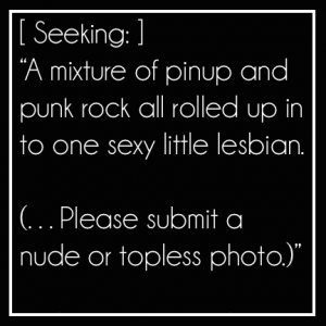 Se busca: Mezcla de modelo pinup y punketa con cara de lesbianita sexy.  (Por favor adjuntar foto desnuda o topase)